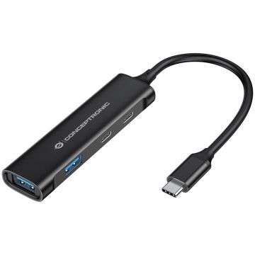 Conceptronic 4-portu USB 3.0 hub, melns, 4x USB-A