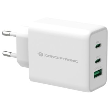 Conceptronic 3portu USB lādētājs 65W GaN PD 2x USB-C, 1x USB-A balts