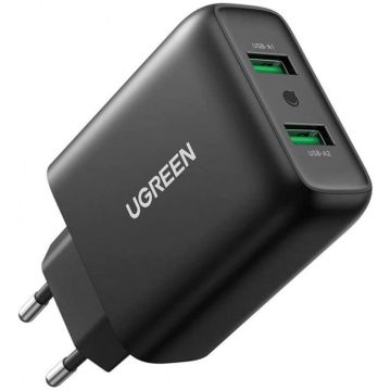 UGREEN Dual USB-A 24W auto lādētājs, melns