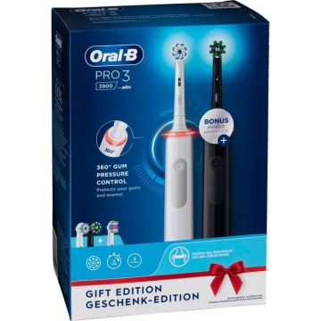 Oral-B PRO 3 3900 Duopack elektriskā zobu birste, Black-White Edition JAS22, divas zobu birstes komplektā