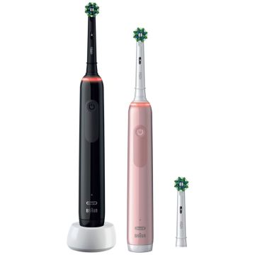 Oral-B PRO 3 3900 Duopack elektriskā zobu birste, Black-Pink Edition JAS22, divas zobu birstes komplektā