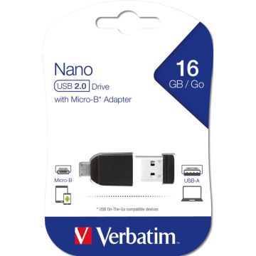 Verbatim Store n stay NANO 16GB USB 2.0 + OTG adapteris micro USB