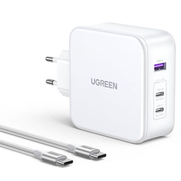 UGREEN Nexode USB-A + 2x USB-C 140W ātrais lādētājs ar USB-C kabeli 2m, pelēks/melns