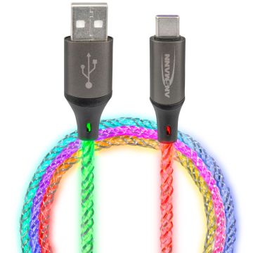 Ansmann USB-A / USB-C Kabelis ar LED Apgaismojumu, 100cm