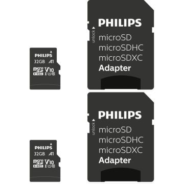 Philips MicroSDHC 2-Pack 32GB Class 10 UHS-I U1 atmiņas karte. adapteris