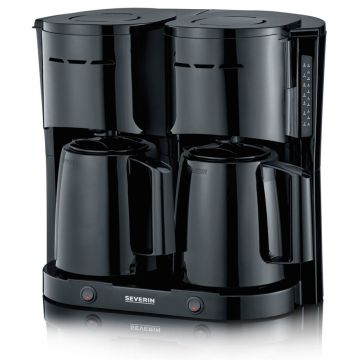 Severin KA 9315 melns Duo-filtrēšanas kafijas automāts, 2 krūzes, 8 tases katrā