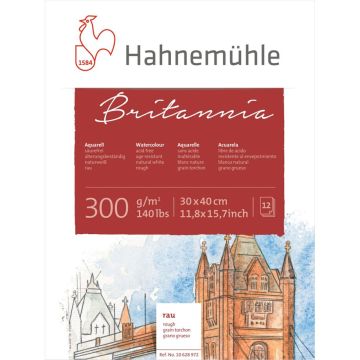 Hahnemühle Britannia akvareļu papīrs, neapstrādāts, 12 lapas, 30x40cm, 300 g