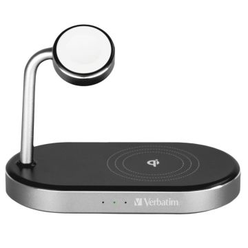 Verbatim WCS-02 Alumīnija 3-in-1 Qi MFi WiFi+Apple Watch lādētājs