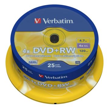 Verbatim DVD+RW 4,7GB 4x ātrumu, matēts sudrabs 25 gab.