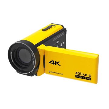 Easypix Aquapix WDV5630 Videokamera, 4K, 16 MP, 4x digitālā tālummaiņa, 2 collu ekrāns, SD karte, dzeltena