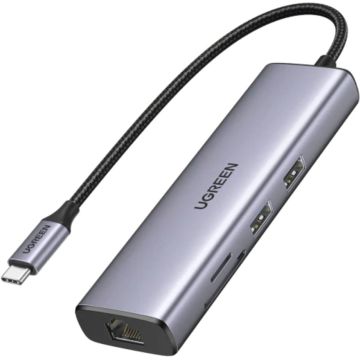 UGREEN USB-C doks 2xUSBB-A, HDMI, RJ45, SD/MicroSD