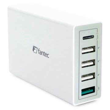 FANTEC QC3-A51 ātrās uzlādes 3.0 adapteris, 40W, 5 USB porti, balts