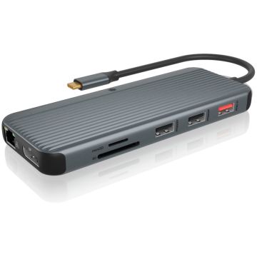 Raidsonic ICY BOX IB-DK4060-CPD, Dokstacija, USB-C vads, 3xUSB-A, 2xHDMI, Displayport, RJ45, 2x USB-C, Sd/MicroSD