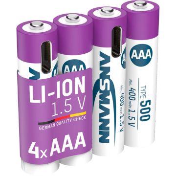 Ansmann Lithium AAA 400mAh akumulatori + kabelis 4 gab.