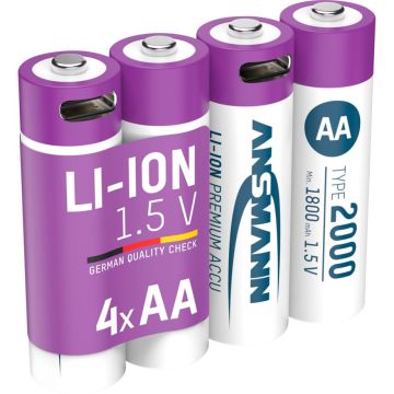 Ansmann Lithium AA 1800mAh akumulatori + kabelis 4 gab.