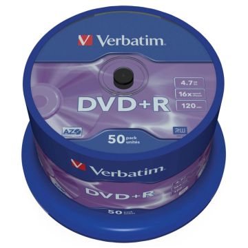 Verbatim DVD+R 4,7GB 16x ātrumu, matēts sudrabs 50 gab.