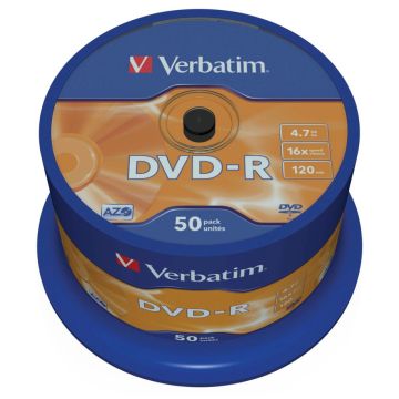 Verbatim DVD-R 4,7GB 16x ātrumu, matēts sudrabs 50 gab.