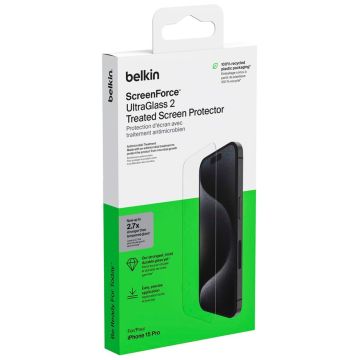 Belkin Screenforce UltraStikls2 Antibakteriāls iPhone 15 Pro