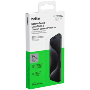 Belkin Screenforce UltraStikls2 Antibakteriāls iPhone 15 Pro Max