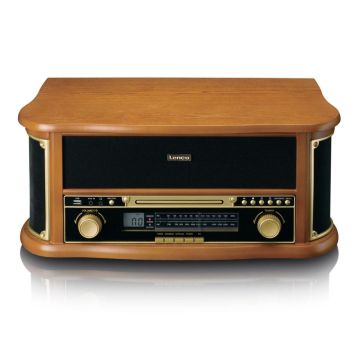 Lenco TCD-2551 Retro stila mūzikas sistēma ar vinila atskaņotāju, CD, FM radio, 2 x 10W, koka