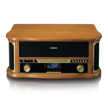 Lenco TCD-2571 Retro stila mūzikas sistēma ar vinila atskaņotāju, CD/FM/Bluetooth, 2 x 10W, koka