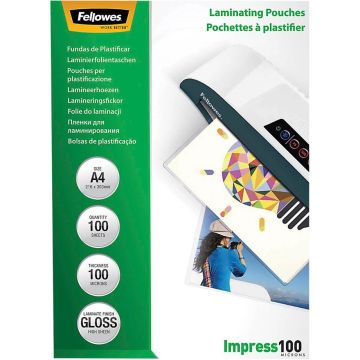 Fellowes A4 glancēts 100 Micron laminēšanas kabatiņas 100-paka