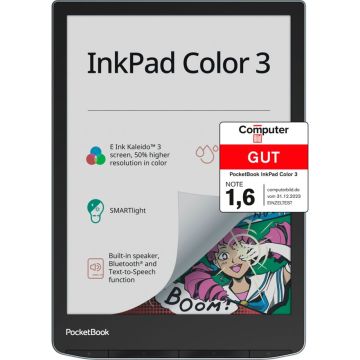 PocketBook InkPad Color 3, 7.8", 1872 x 1404 pikseļi, Iebūvēts apgaismojums, EPUB, PDF, MOBI, USB-C, 16 GB