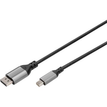 Digitus 8K DisplayPort kabelis 1.4 60Hz, mini DP/DP, alumīnija melns 2m