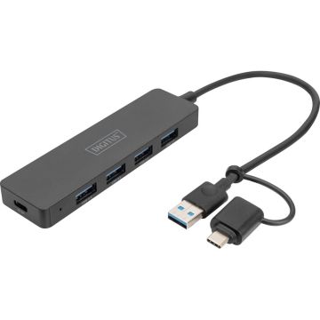 Digitus USB 3.0 centrmezgls, 4 porti, USB-C adapteris, 0,2m kabelis