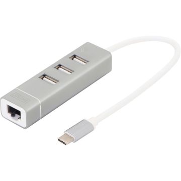 Digitus USB Type-C 3-portu centrmezgls + Ethernet LAN adapteris