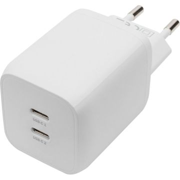 Digitus 2-portu USB-C Mini lādētājs 65W, 2x USB-C 45W+20W balts