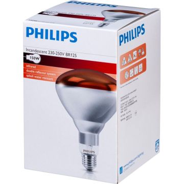 Philips infrasarkanā lampa BR125 IR 150W E27 230-250V Sarkana