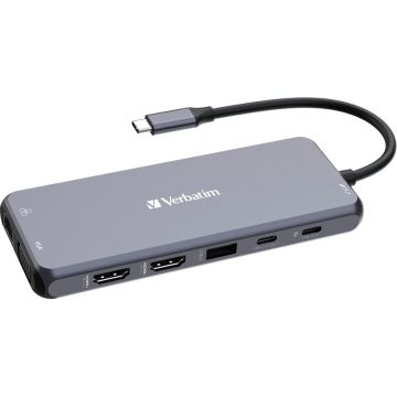 Verbatim USB-C Pro CMH-14 doks 5xUSB-A, 2xUSB-C, 2xHDMI, VGA, RJ45, 3.5mm, SD/MicroSD