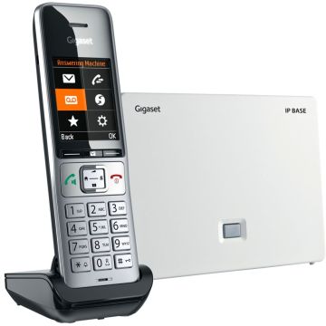 Gigaset COMFORT 500A IP BASE Bezvadu Telefons ar Automātisko Atbildētāju, Sudraba/Melns