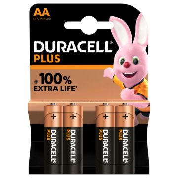 Duracell Plus AA LR6 1,5V baterijas 4 gab.