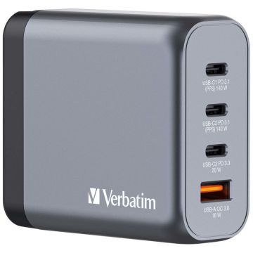 Verbatim GNC-100 GaN lādētājs 100W 3x USB-C PD, 1x USB-A QC 3.0