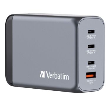 Verbatim GNC-200 GaN lādētājs 200W 3x USB-C PD, 1x USB-A QC 3.0