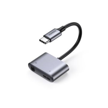 UGREEN USB-C uz 3.5mm +USB-C ar PD, Melns