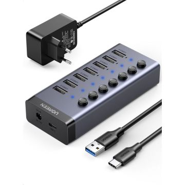 UGREEN USB-C uz 7 portu USB-A 3.0 Hub (sadalītājs) ar 12V barošanu, ES