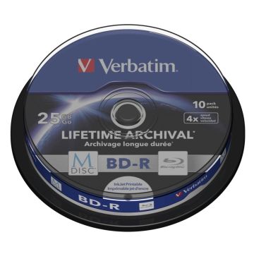 Verbatim M-Disc BD-R BluRay 25GB 4x ātrumu spole apdrukājams 10 gab.