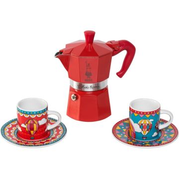 Bialetti MOKA EXPRESS Mokka Kafijas Kanna 3 tasēm sarkana ar 2 Tasēm Winter Wonderland