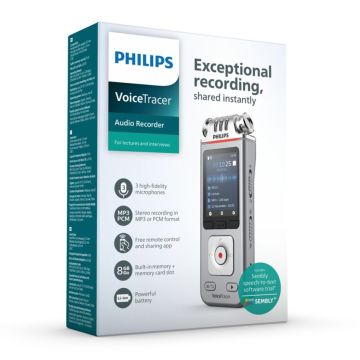 Philips DVT 4115 Diktofons, 8GB atmiņa + microSD atbalsts, MP3/WAV, trokšņu samazināšana, ar piederumiem