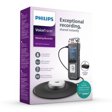 Philips DVT 8115 Diktofons, 8GB atmiņa + microSD atbalsts, MP3/WAV, trokšņu samazināšana, Bluetooth, ar piederumiem